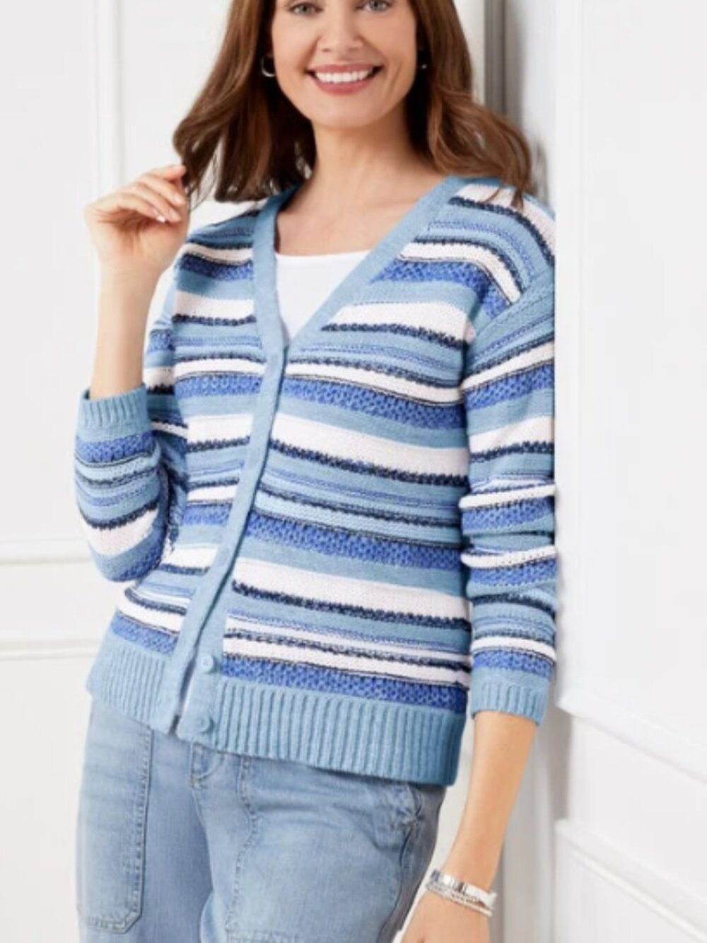 Talbots Mixed Stitch Cotton Blend Cardigan Sweater NWT Sz PL
